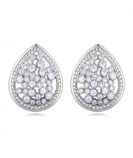 Luxurious Cubic Zirconia Embellished Hollow Wasterdrop Design Stud Earrings - Platinum