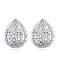 Luxurious Cubic Zirconia Embellished Hollow Wasterdrop Design Stud Earrings - Platinum