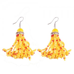 Gem Pendant Mini Beads Tassels Design Fashion Earrings - Yellow