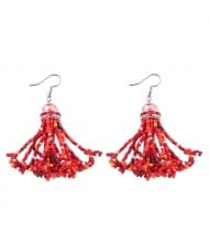 Gem Pendant Mini Beads Tassels Design Fashion Earrings - Red