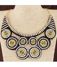 Colorful Painting Flowers Mini Beads Collar Style Chunky Fashion Necklace - Black