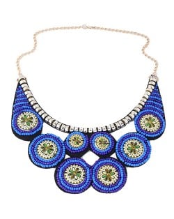 Colorful Painting Flowers Mini Beads Collar Style Chunky Fashion Necklace - Blue