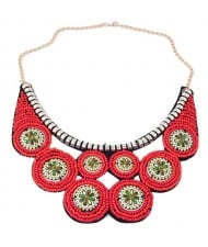 Colorful Painting Flowers Mini Beads Collar Style Chunky Fashion Necklace - Pink