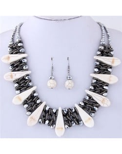 Turquiose Waterdrops and Crystal Beads Inlaid Chunky Costume Necklace and Earrings Set - White