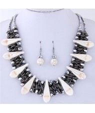 Turquiose Waterdrops and Crystal Beads Inlaid Chunky Costume Necklace and Earrings Set - White