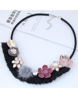 Assorted Flowers Decorated Cloth Fashion Necklace - Gray