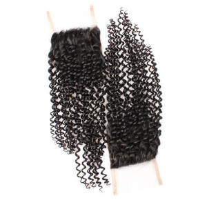 3 Pieces 7A Grade 100% Human Hair Kinky Curly Natural Color Brazilian Virgin Hair Lace Closure