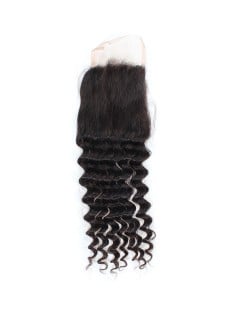 3 Pieces 7A Grade 100% Human Hair Deep Wave Natural Color Brazilian Virgin Hair Lace Closure