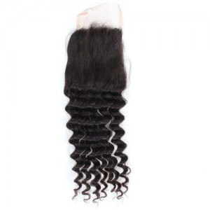 3 Pieces 7A Grade 100% Human Hair Deep Wave Natural Color Brazilian Virgin Hair Lace Closure