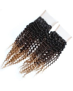 3 Pieces 7A Grade 100% Human Hair Kinky Curly T1B/4/27 Three Colors Brazilian Virgin Hair Lace Closure