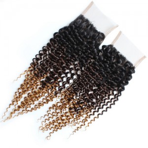 3 Pieces 7A Grade 100% Human Hair Kinky Curly T1B/4/27 Three Colors Brazilian Virgin Hair Lace Closure