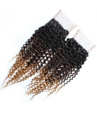 3 Pieces 7A Grade 100% Human Hair Kinky Curly T1B/4/27 Three Colors Brazilian Virgin Hair Lace Closure