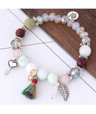 Crown Leaf Key and Cotton Threads Tassel Beads Fashion Bracelet