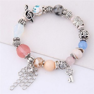 Musical Note Flower and Key Elements Beads Fashion Bracelet