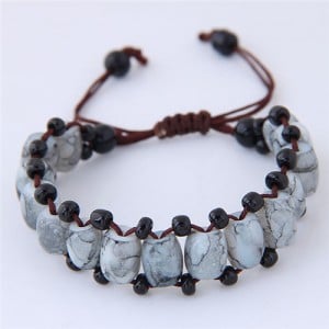 Folk Style Resin Beads Weaving Fashion Bracelet - Gray