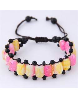 Folk Style Resin Beads Weaving Fashion Bracelet - Pink