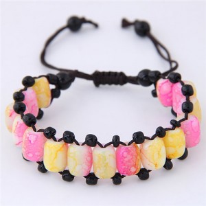 Folk Style Resin Beads Weaving Fashion Bracelet - Pink