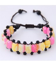 Folk Style Resin Beads Weaving Fashion Bracelet - Pink