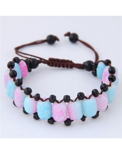 Folk Style Resin Beads Weaving Fashion Bracelet - Blue