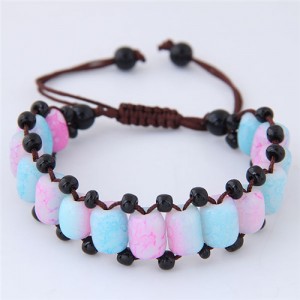 Folk Style Resin Beads Weaving Fashion Bracelet - Blue