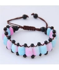 Folk Style Resin Beads Weaving Fashion Bracelet - Blue