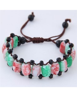 Folk Style Resin Beads Weaving Fashion Bracelet - Green