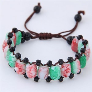 Folk Style Resin Beads Weaving Fashion Bracelet - Green