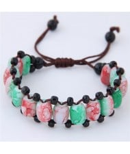 Folk Style Resin Beads Weaving Fashion Bracelet - Green
