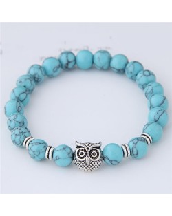 Cute Night Owl Turquoise Beads Vintage Fashion Bracelet - Blue