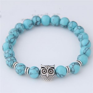 Cute Night Owl Turquoise Beads Vintage Fashion Bracelet - Blue