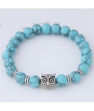 Cute Night Owl Turquoise Beads Vintage Fashion Bracelet - Blue