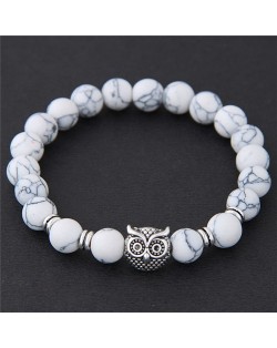 Cute Night Owl Turquoise Beads Vintage Fashion Bracelet - White