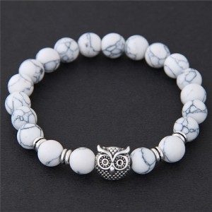 Cute Night Owl Turquoise Beads Vintage Fashion Bracelet - White