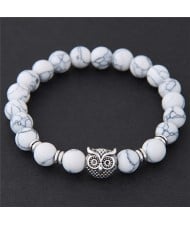 Cute Night Owl Turquoise Beads Vintage Fashion Bracelet - White