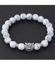 Cute Night Owl Turquoise Beads Vintage Fashion Bracelet - White