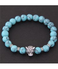 Leopard Head Turquoise Beads Fashion Bracelet - Blue