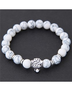 Leopard Head Turquoise Beads Fashion Bracelet - White