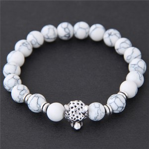 Leopard Head Turquoise Beads Fashion Bracelet - White
