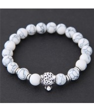 Leopard Head Turquoise Beads Fashion Bracelet - White