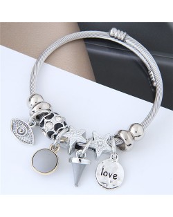 Love Theme Eye Pendant Beads Fashion Bracelet - Gray