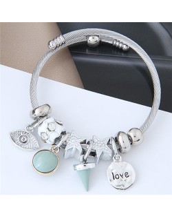 Love Theme Eye Pendant Beads Fashion Bracelet - Green