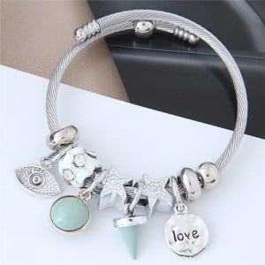 Love Theme Eye Pendant Beads Fashion Bracelet - Green