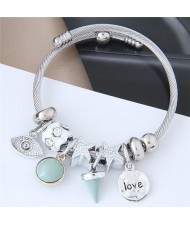 Love Theme Eye Pendant Beads Fashion Bracelet - Green