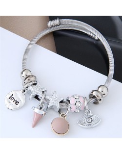 Love Theme Eye Pendant Beads Fashion Bracelet - Pink