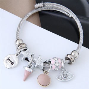 Love Theme Eye Pendant Beads Fashion Bracelet - Pink