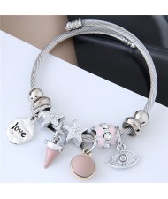 Love Theme Eye Pendant Beads Fashion Bracelet - Pink