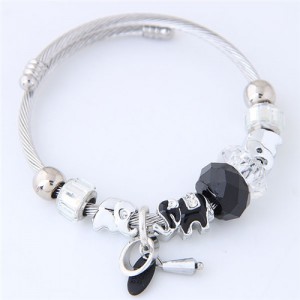 Elephants and Beads Combo Fashion Bangle - Black