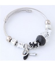 Elephants and Beads Combo Fashion Bangle - Black