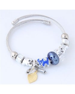 Elephants and Beads Combo Fashion Bangle - Blue