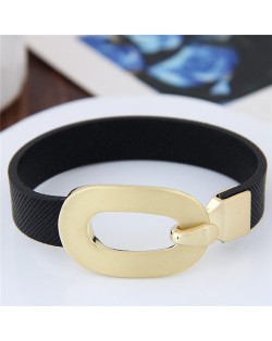 Golden Buckle Leather Fashion Bracelet - Black
